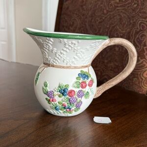 Vintage LBK Ceramic 6” Pitcher Vase with 3D Raised Flower / Floral - Listing 2